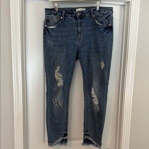 KanCan Blue Ankle Cropped Distressed Jeans
